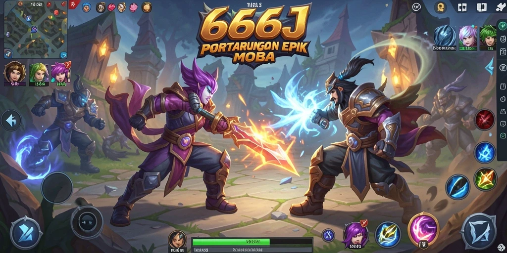 Tangkapan layar aksi epik dalam permainan MOBA 666J.