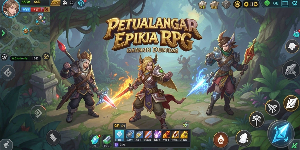 Screenshot 66D menampilkan pertempuran seru dalam dunia RPG yang kaya.