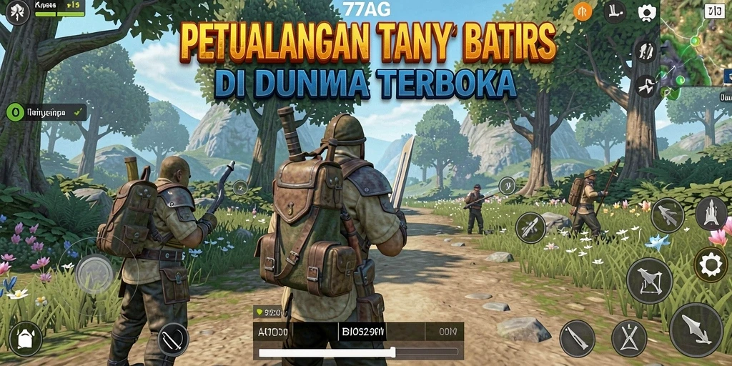 Screenshot gameplay 77AG yang menunjukkan petualangan menjelajahi dunia terbuka.