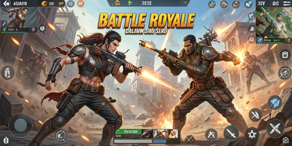 Screenshot menunjukkan aksi intens dalam permainan Battle Royale