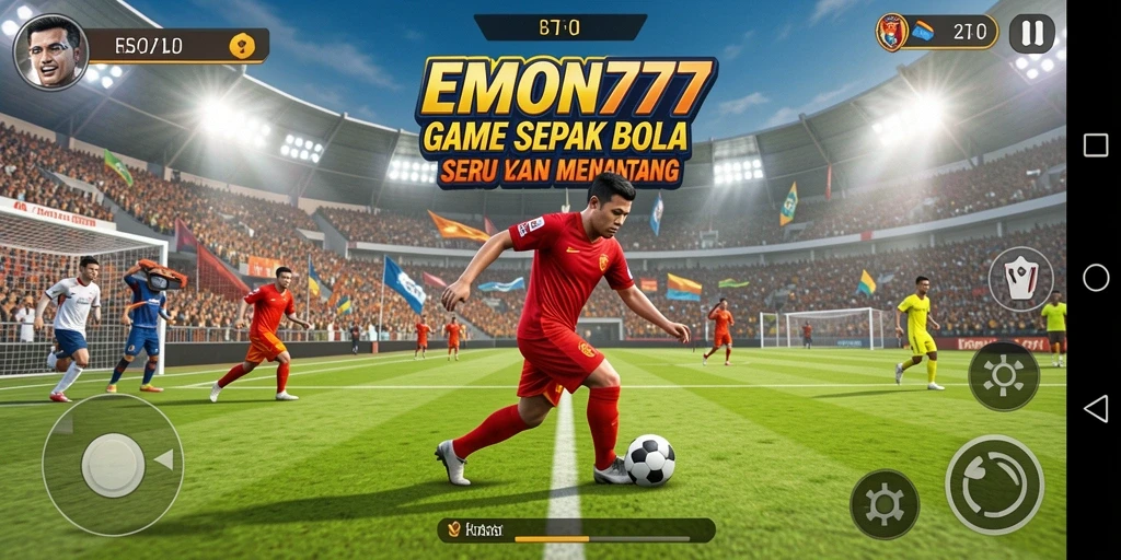 Tampilan gameplay menegangkan dari EMON777 dengan aksi sepak bola yang dinamis.