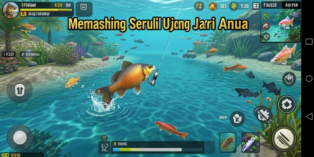 Screenshot gameplay F32 yang menampilkan suasana memancing yang realistis.