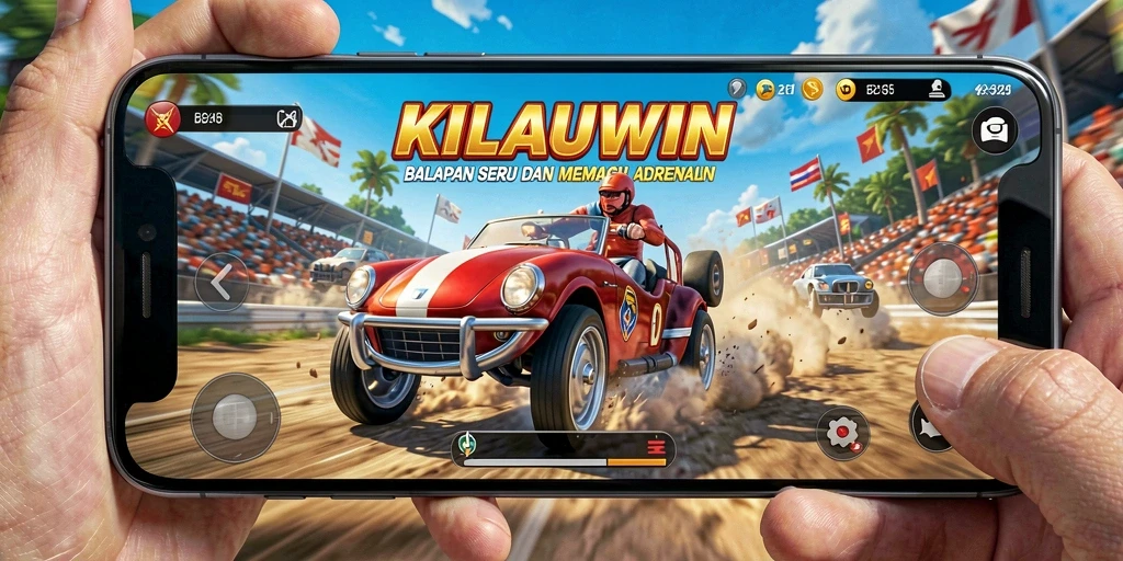 Gambaran gameplay menegangkan di lintasan balap KILAUWIN.