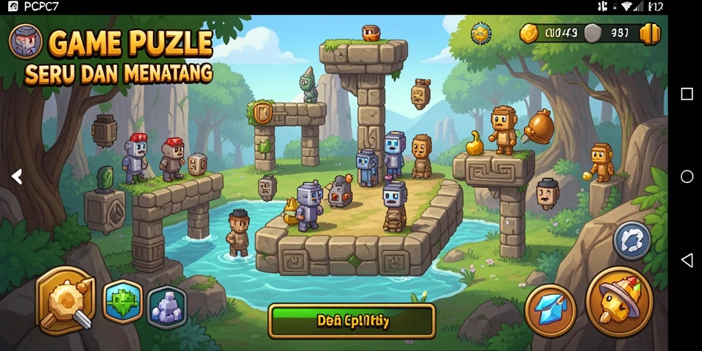 Tampilan gameplay PCPC7 yang penuh warna dan menarik saat menyelesaikan teka-teki.