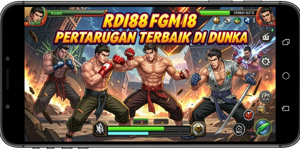 Tangkapan layar RDI88 menampilkan karakter bertarung dengan efek visual yang mengagumkan.