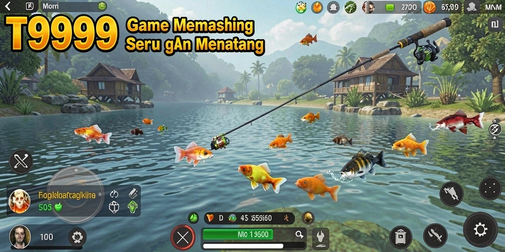 Tampilan gameplay T9999 yang memikat saat memancing di laut.