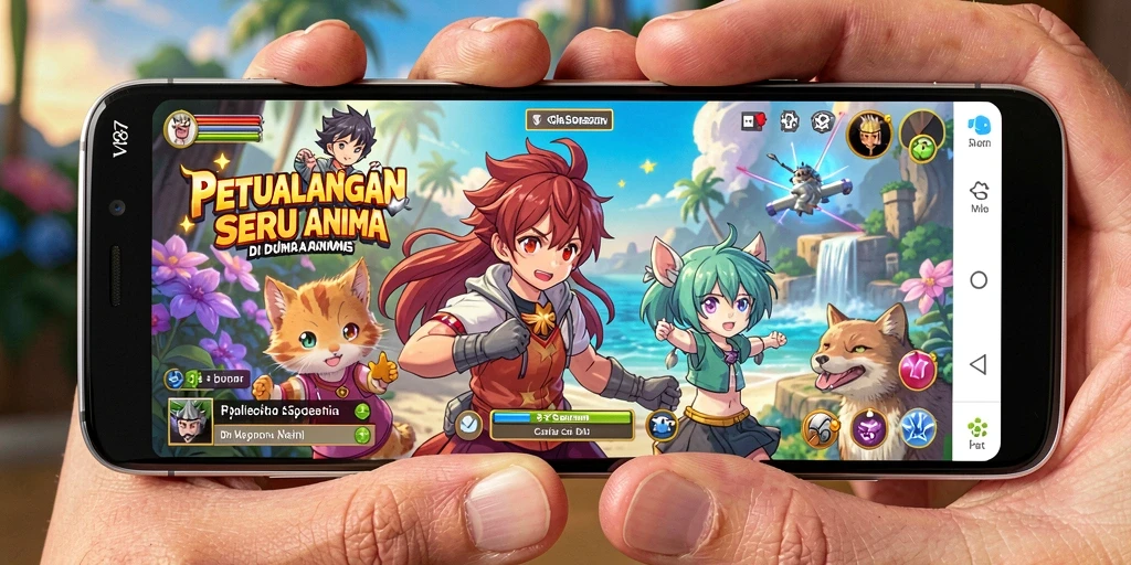 Tampilan gameplay V87 menampilkan karakter anime yang dinamis dan action seru.