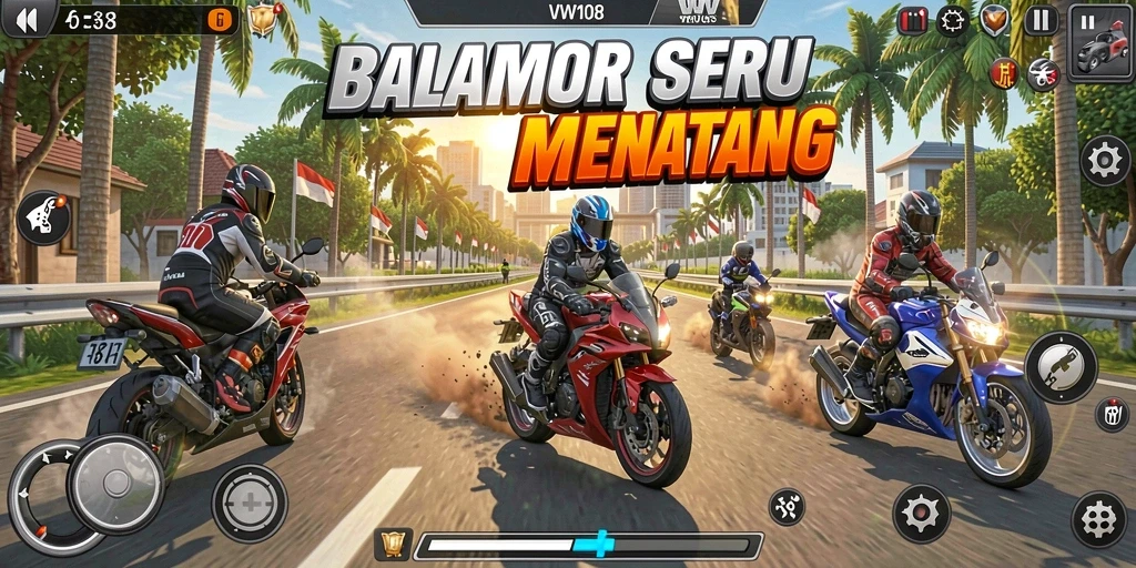 Tampilan gameplay seru dari balapan motor di VW108.