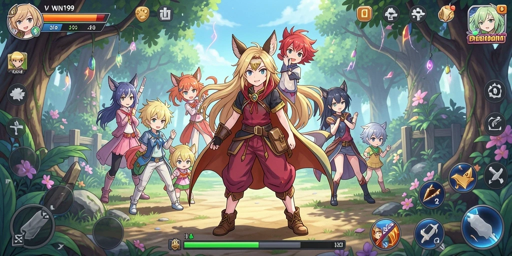 Tangkapan layar dari gameplay WIN199 yang menampilkan karakter anime dalam aksi seru.