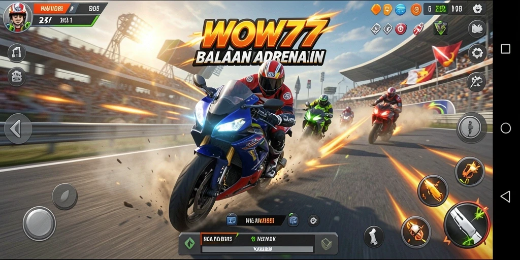 Tampilan gameplay yang menegangkan di balapan motor.